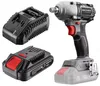 A cordless impact wrench set with batteries and a charger, displayed on a white background. Podgląd zdjęcia produktu