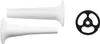 Two white sausage stuffing horns and one black disc with three holes are arranged on a white background. Anteprima dell’immagine prodotto