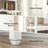 Close-up shots of a white shelf unit highlighting design features, material thickness, and adjustable feet. Anteprima dell’immagine prodotto
