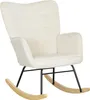 A beige rocking chair with a velvet-like texture and black metal legs with wooden rockers, shown against a white background. Anteprima dell’immagine prodotto