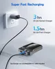 A power bank is shown charging from a wall outlet, with text indicating charging times. Produktbild-Vorschau