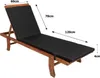 A wooden chaise lounge with a black cushion, shown with dimensions indicated by arrows and text. Náhľad obrázku produktu