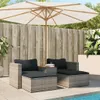 Outdoor patio furniture set with chairs and an umbrella next to a swimming pool. Produktbild-Vorschau
