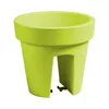 A lime green balcony planter pot with a cutout section for hanging on a railing. Produktbild-Vorschau