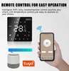 A smart thermostat and a smartphone app are shown, demonstrating remote control capabilities. Produktbild-Vorschau
