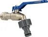 A close-up studio shot of a faucet with a blue handle and a gray hose connector. Produktbild-Vorschau