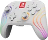 A white Nintendo Switch Pro controller with colorful LED accents. Produktbild-Vorschau
