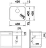 Technical drawing of a kitchen sink with dimensions and installation details. Produktbild-Vorschau
