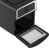 A black air fryer oven with its door open, showing the interior and control panel. Produktbild-Vorschau