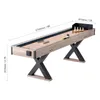 A shuffleboard table with dimensions indicated by text overlays. Voir les images du produit