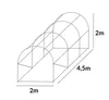 A line drawing of a tunnel greenhouse frame with dimensions indicated. Voir les images du produit