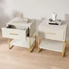 Ensemble de deux tables de chevet avec tiroir, en velours Voir les images du produit 1