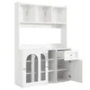 A white hutch-style cabinet with glass doors and open shelves. Náhľad obrázku produktu