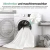 A washing machine with a white sheet being pulled out, with a close-up of the fabric and laundry in a basket nearby. Produktbild-Vorschau