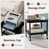 A collage showing a printer on a black rolling storage shelf and a detail of the storage shelf with decorative items. Produktbild-Vorschau