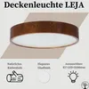 A ceiling light with a wooden frame and a white diffuser, presented with descriptive text and icons. Anteprima dell’immagine prodotto