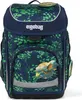 A blue and green patterned Ergobag cubo backpack with a dragon patch on the front. Produktbild-Vorschau