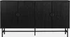 A black sideboard with a ribbed wood effect and four doors, shown from the front on a white background. Produktbild-Vorschau