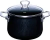A black pot with a glass lid and silver handles, shown from the front. Náhľad obrázku produktu