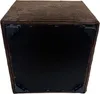 The underside of a brown corduroy ottoman with black corner protectors. Produktbild-Vorschau