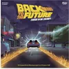 A stylized illustration of the DeLorean time machine from Back to the Future driving down a street at night, with flames and lightning effects. Produktbild-Vorschau