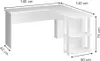 A white corner desk with dimensions indicated by text and arrows. Podgląd zdjęcia produktu