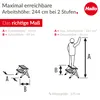 Diagrams and text explaining the dimensions and maximum reachable height of a step stool. Anteprima dell’immagine prodotto