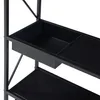 A close-up view of a black metal plant shelf with two compartments on the top shelf. Produktbild-Vorschau