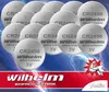 A pile of round lithium batteries with branding and text overlays. Produktbild-Vorschau