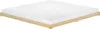 A low-profile wooden bed frame with two mattresses on a white background. Produktbild-Vorschau