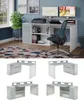 A modern office desk setup with dual monitors, a printer, and a chair. Produktbild-Vorschau