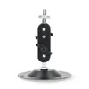 A black metal camera mount with a silver screw and nut, on a white background. Produktbild-Vorschau