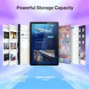 A tablet displaying a website interface, surrounded by other app screens, with text overlay describing storage and RAM. Produktbild-Vorschau