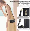A woman wearing a dress and a black crossbody bag, with close-up shots of the bag's strap and zipper. Produktbild-Vorschau
