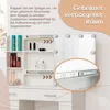 A vanity table with a mirror and storage compartments, showcasing a hidden storage feature. Produktbild-Vorschau