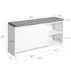 A diagram of a white shoe cabinet with a gray cushion on top, showing dimensions. Náhľad obrázku produktu