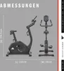 An exercise bike with dimensions indicated by text and lines. Produktbild-Vorschau