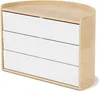 A white and natural wood dresser with three drawers. Náhled obrázku produktu