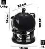 A black ceramic teapot with a stand and measurements indicated. Anteprima dell’immagine prodotto