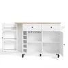A white kitchen cart with a wooden top, shown with doors and drawers open. Podgląd zdjęcia produktu