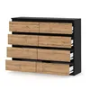 A modern chest of drawers with a black frame and wood-effect drawers. Produktbild-Vorschau