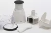 A set of components for a manual food chopper, including the main unit, a measuring cup, and various attachments, laid out on a white background. Produktbild-Vorschau