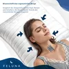 A woman sleeping on a pillow, with arrows indicating ergonomic support. Produktbild-Vorschau