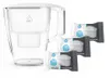 A clear product shot of a water filter pitcher and three replacement filter cartridges, presented on a white background. Produktbild-Vorschau