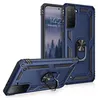 A dark blue phone case with a ring holder is displayed, with a phone inside it. Another phone case is shown in the foreground. Produktbild-Vorschau