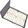A gray upholstered bed frame with a wooden slat support system, shown from a high angle. Voir les images du produit