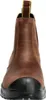 A front view of a brown and black work boot. Voir les images du produit