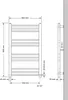 Technical drawing of a radiator with dimensions and connection details. Produktbild-Vorschau