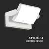A white LED floodlight with a modern, angular design is mounted on a dark background. Text overlays indicate 'STYLISH & MODERN DESIGN'. Náhled obrázku produktu