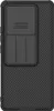 A black phone case with a textured surface and a sliding camera cover. Produktbild-Vorschau